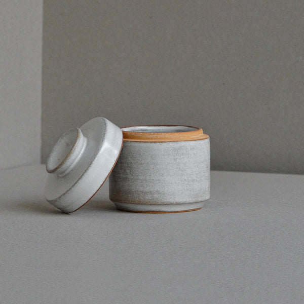 Stoneware ceramic Storage Jar container, Medium, Snow White, Open - Nom Living