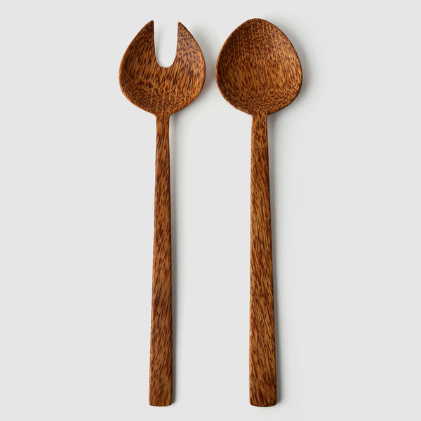 Coconut Wood Round Salad Servers - Nom Living