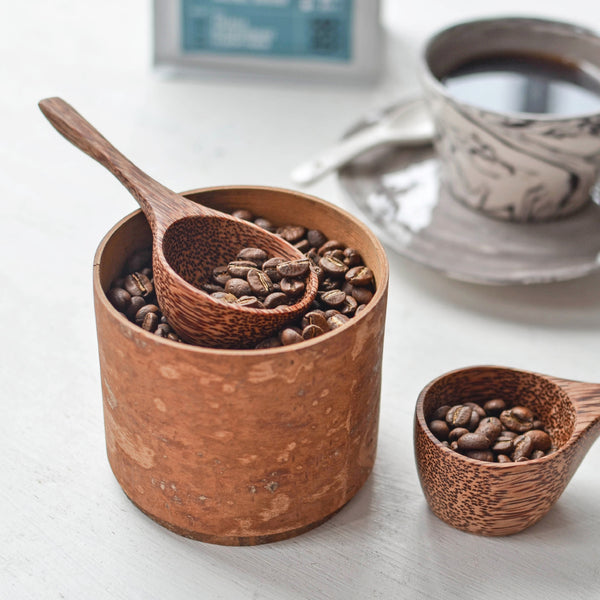 Coconut Wood Coffee Scoop, Classic, in Use - Nom Living