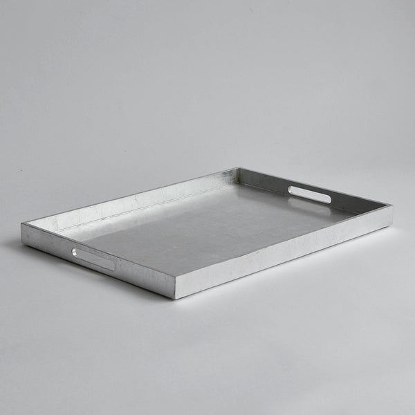 Large Lacquer Serving Tray, with handles, Silver, Silver-leaf - Nom Living