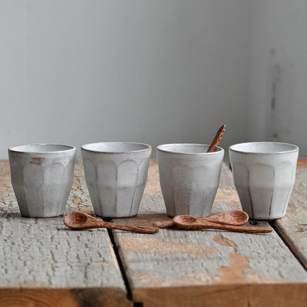 Facet Espresso Set, Four Cups & Spoons, Side View - Nom Living