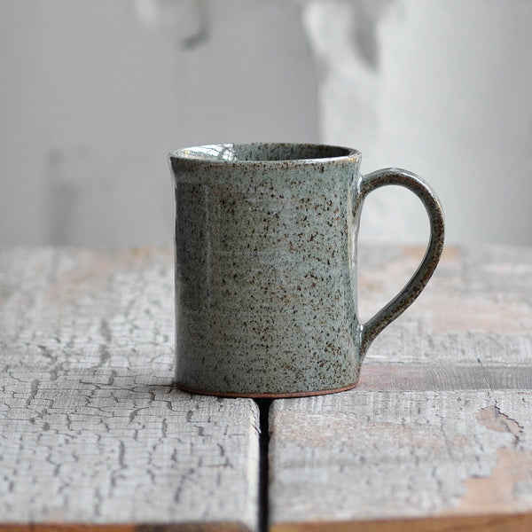 Nom Living - Stoneware Hand Thrown Mug, Tea Coffee Hot Chocolate, Speckled Celadon