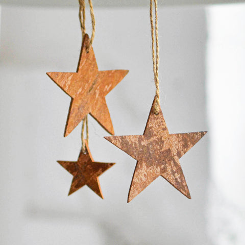 Cinnamon Wood Star Decoration, Set of Three