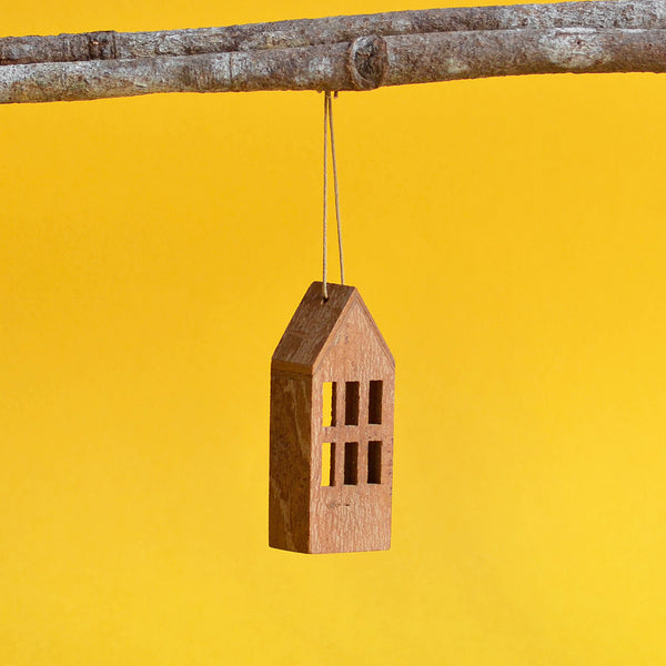 Miniature Cinnamon Bark House Tree Ornament, Detail - Nom Living