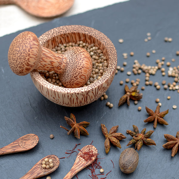 Miniature pestle and mortar, spice grinder, coconut palm wood - Nom Living