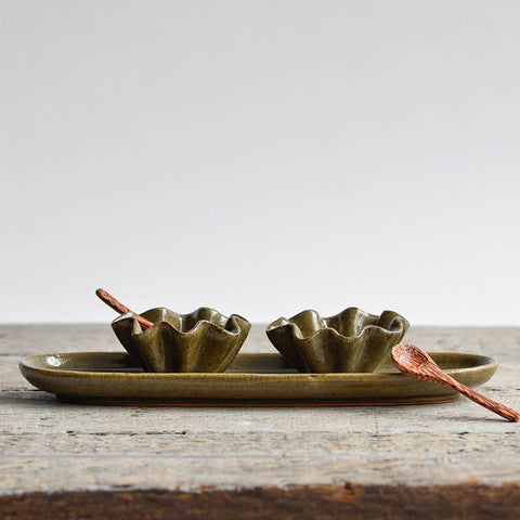 Ruffled Condiment Set, Green