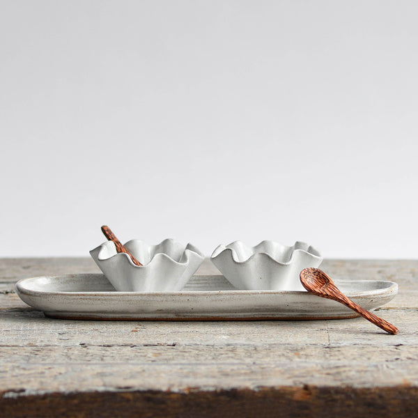 Ceramic Ruffled Condiment Set, Snow White - Nom Living