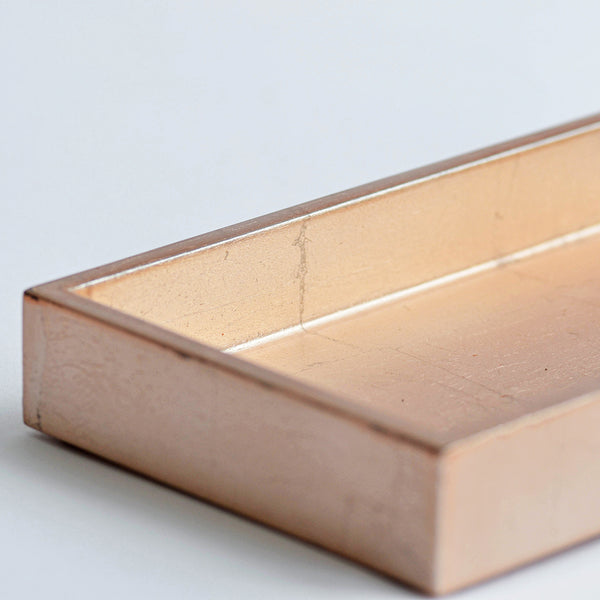 Narrow Kitchen Bathroom Tray, Matt Rose Gold, Close-Up - Nom Living