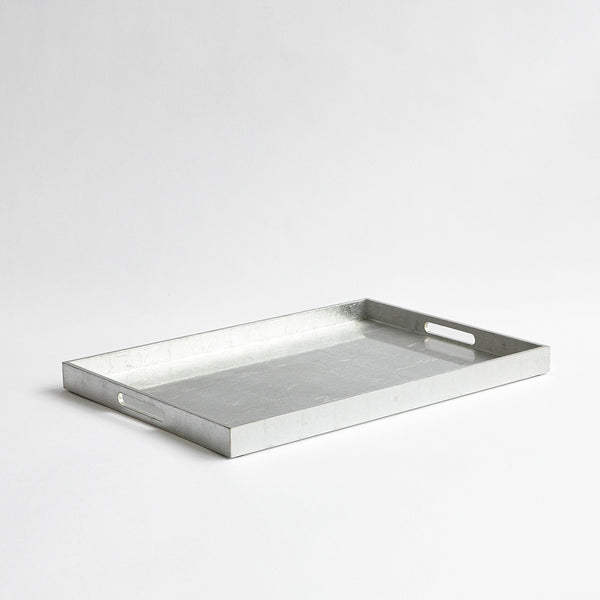 Large Lacquer Serving Tray, with handles, Silver, Silver-leaf - Nom Living