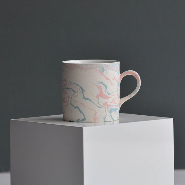 Marbled Coffee Cup, Pink & Blue Unglazed