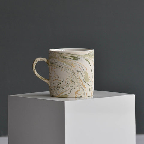 Marbled Coffee Cup, Green & Yellow Unglazed