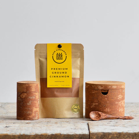 Cinnamon Wood Canister, Shaker & Spice Gift Set