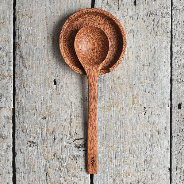 Coconut Wood Cooking Spoon & Matching Spoon Rest Set. Nom Living shot from above