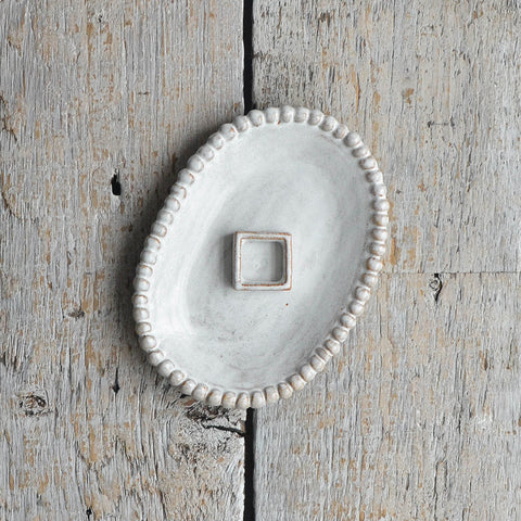 Soap Rest & Beaded Oval Dish Set, Snow White