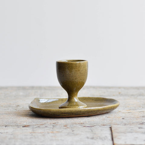 Egg Cup with Teardrop Dish, Green