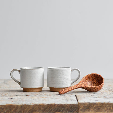 Stackable Espresso Set for Two & Wood Scoop, Snow White