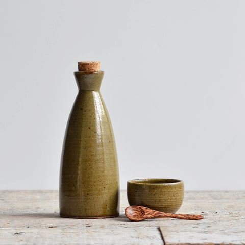 Oil Bottle & Condiment Bowl Set, Green