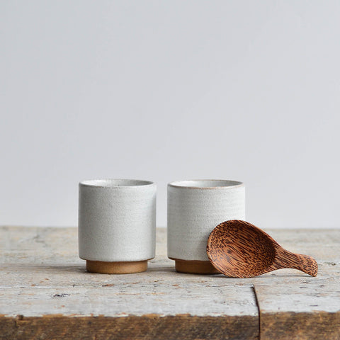 Tea Cup Set for Two & Wood Scoop, Snow White