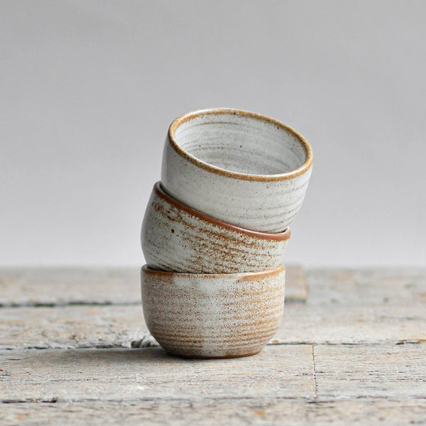 Ceramic Artisan Condiment Bowl, Rust White, Stack - Nom Living