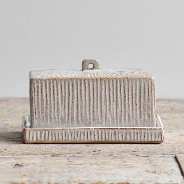 Stoneware Butter Dish, Fluted