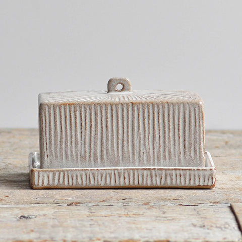 Stoneware Butter Dish, Fluted