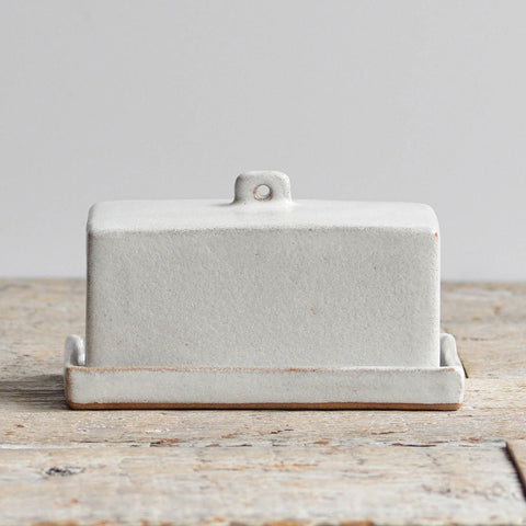 Stoneware Butter Dish, Snow White