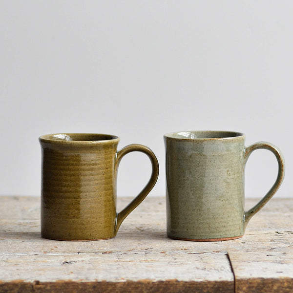 Stoneware Hand Thrown Mug, Pair of Mugs, Different Colours Green, Coffee, Tea, Hot Chocolate - Nom Living