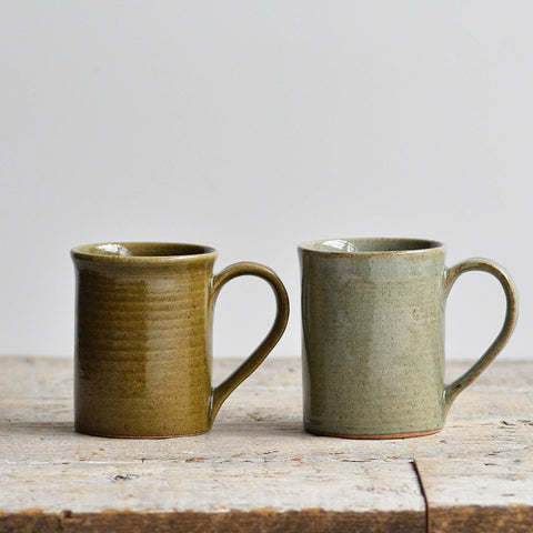 Pair of Stoneware Mugs, Green & Celadon