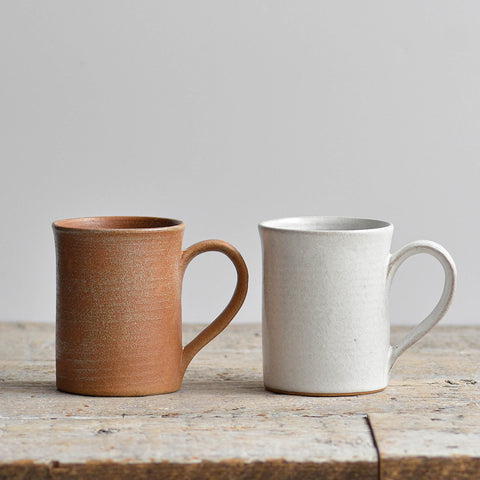 Pair Stoneware Mugs, Snow White & Rust