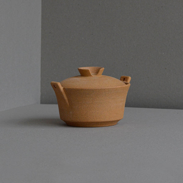 Stoneware ceramic mini casserole, unglazed, snow white, Side view - Nom Living
