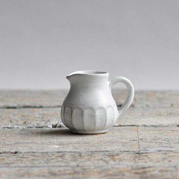 Ceramic Cream Jug with Handle, Snow White, Facet - Nom Living