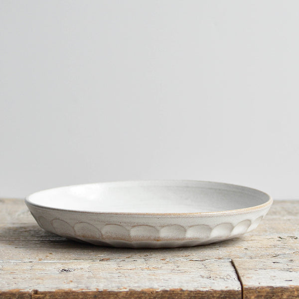 Stoneware Ceramic Facet Dinner Plate Medium Snow-White Deep Plate - Nom Living