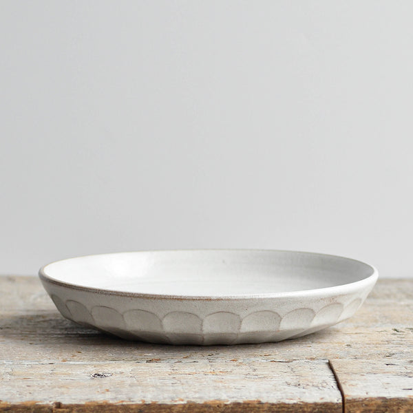 Stoneware Ceramic Facet Dinner Plate Medium Snow-White Deep Plate - Nom Living
