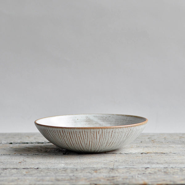 Stoneware Fluted Forest Pasta Bowl, Small, Unglazed Rim - Nom Living