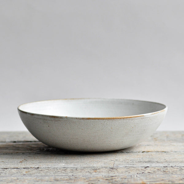 Ceramic Hand Thrown Serving Bowl, Small, Snow White, Dark - Nom Living