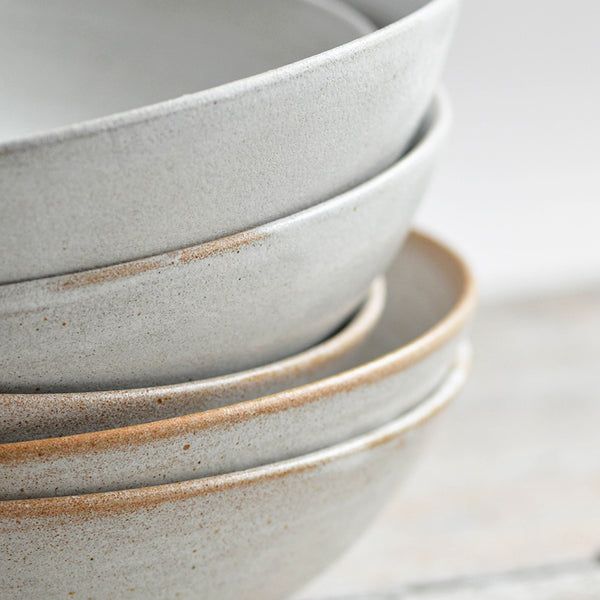 Ceramic Hand Thrown Serving Bowl, Small, Snow White, Close-up - Nom Living