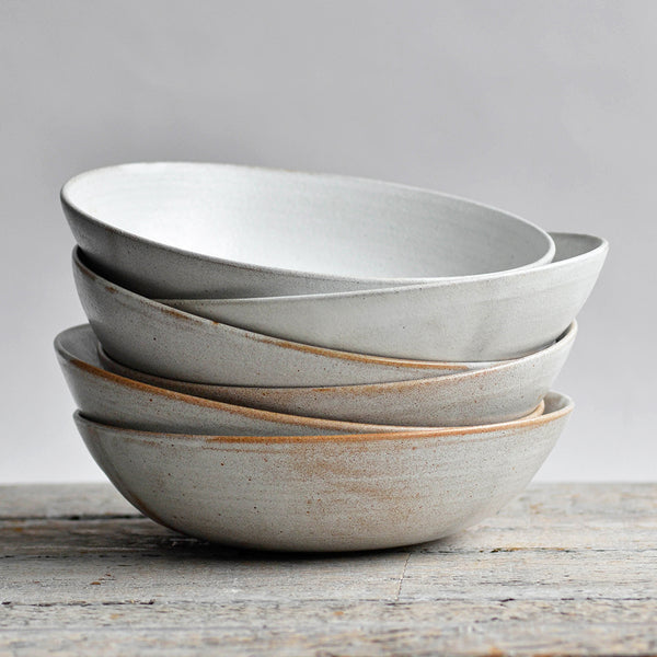 Ceramic Hand Thrown Serving Bowl, Small, Snow White, Stack - Nom Living