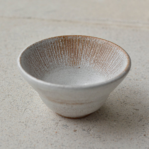 Nom Living - Stoneware Curve Condiment Bowl, Mini Stripes, Close-up