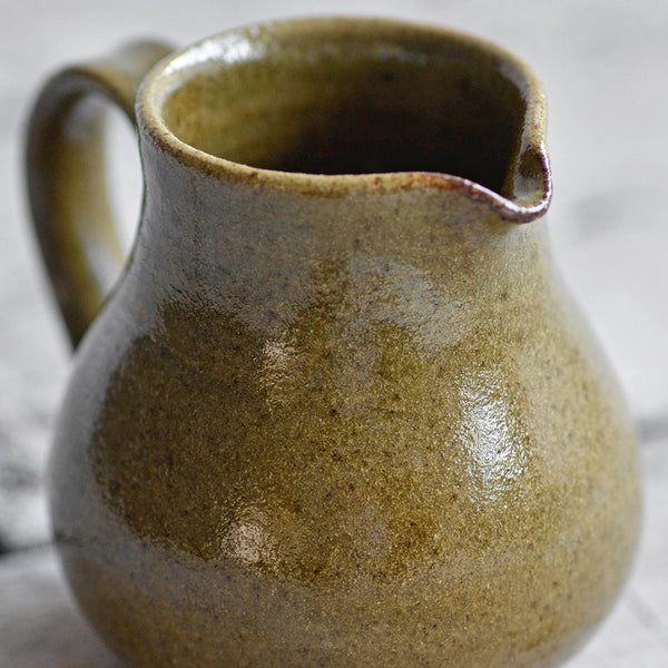 Ceramic Medium Jug with Handle, Green, Close-up - Nom Living