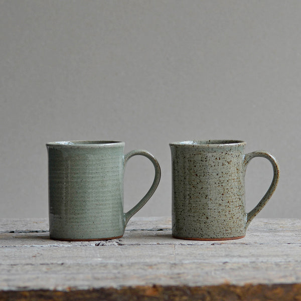 Stoneware Tea Mug, Pair of Mugs Green and Celadon Grey - Nom Living