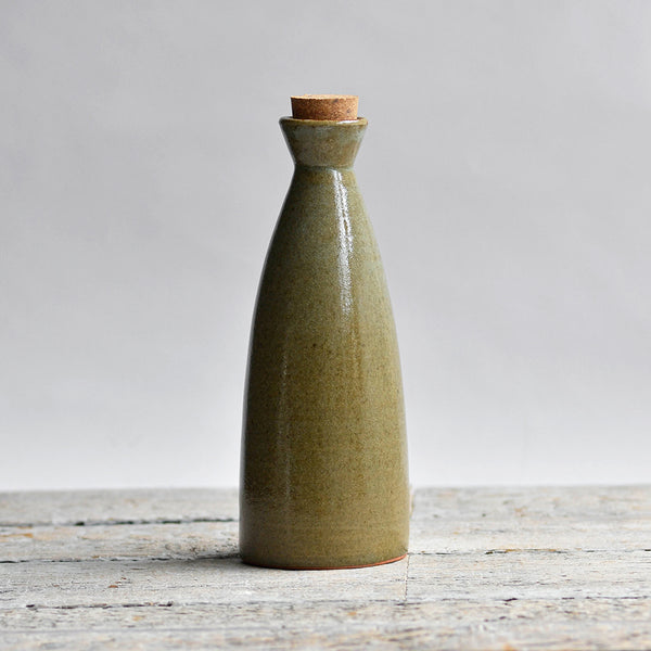 Stoneware Bottle, Large Green With Cork Stopper - Nom Living