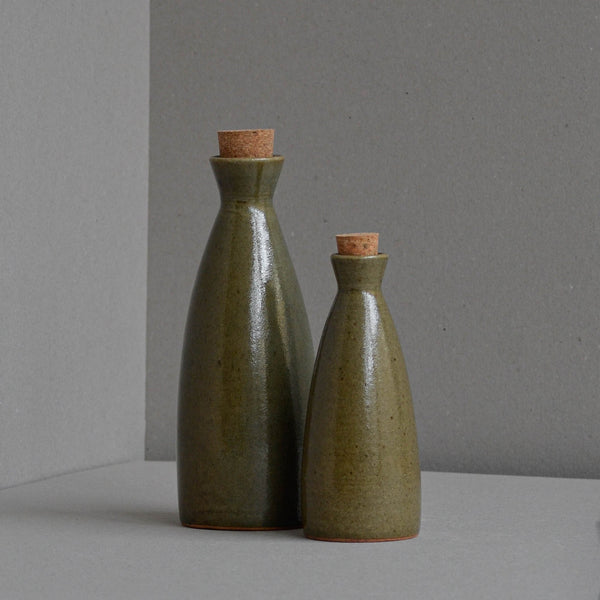 Stoneware Bottle, Large Snow Green With Cork Stopper, Sizes - Nom Living