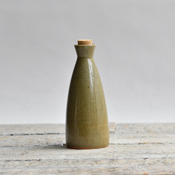 Stoneware Bottle, Large Green With Cork Stopper - Nom Living