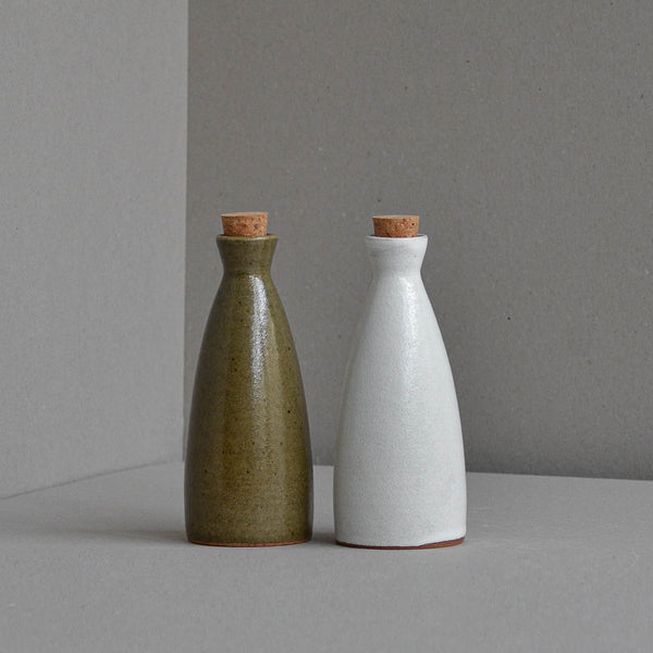 Stoneware Bottle, Large Snow Green With Cork Stopper, Colours - Nom Living
