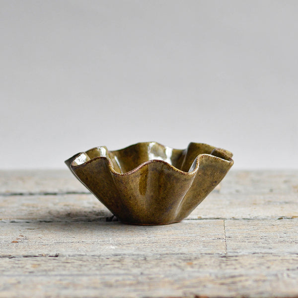 Ceramic Ruffled Bowl Small, Sides, Green - Nom Living