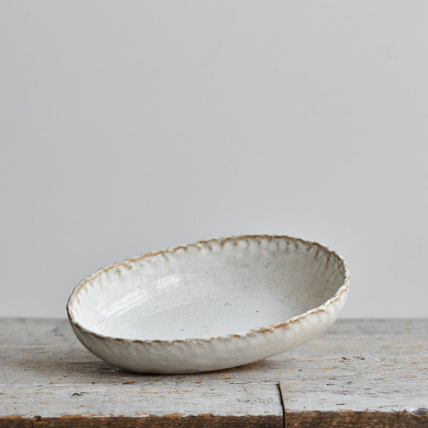 Ceramic Rustic Oval Dish, White and Clay Tones - Nom Living