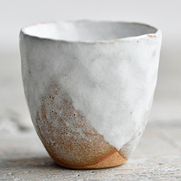 Ceramic Mini Cup Hand Moulded Sake Cup, White, Close-Up - Nom Living