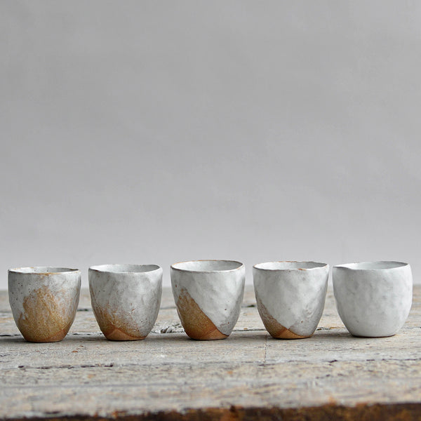 Stoneware Hand Moulded Mini Sake Cup, Snow White, Collection - Nom Living