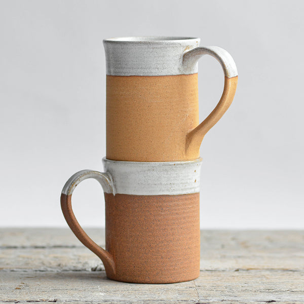 Nom Living - Stoneware Hand Thrown Mug, Tea Coffee Hot Chocolate, Snow White Unglazed, Pair of Mugs