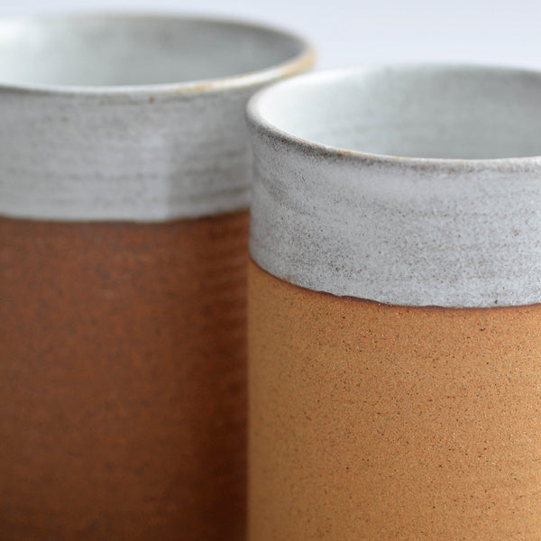 Nom Living - Stoneware Hand Thrown Mug, Tea Coffee Hot Chocolate, Snow White Unglazed, Pair of Mugs